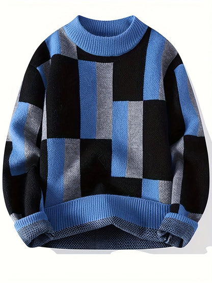 Unisex Rollkragenpullover mit geometrischem Muster – Blockmuster Strickpullover