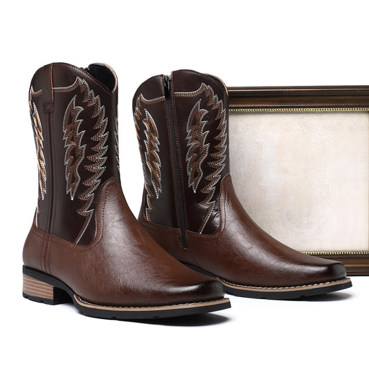 Cowboy Stiefel Herren Westernstiefel mit Zierreffekt Reißverschluss