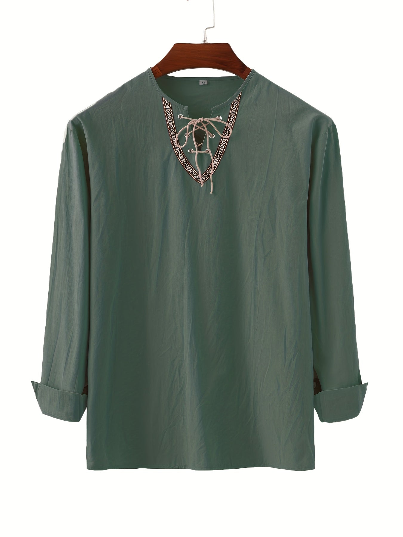 Herren Vintage Tunika mit Schnürung und geometrischem Muster – Boho Style Langarm Shirt
