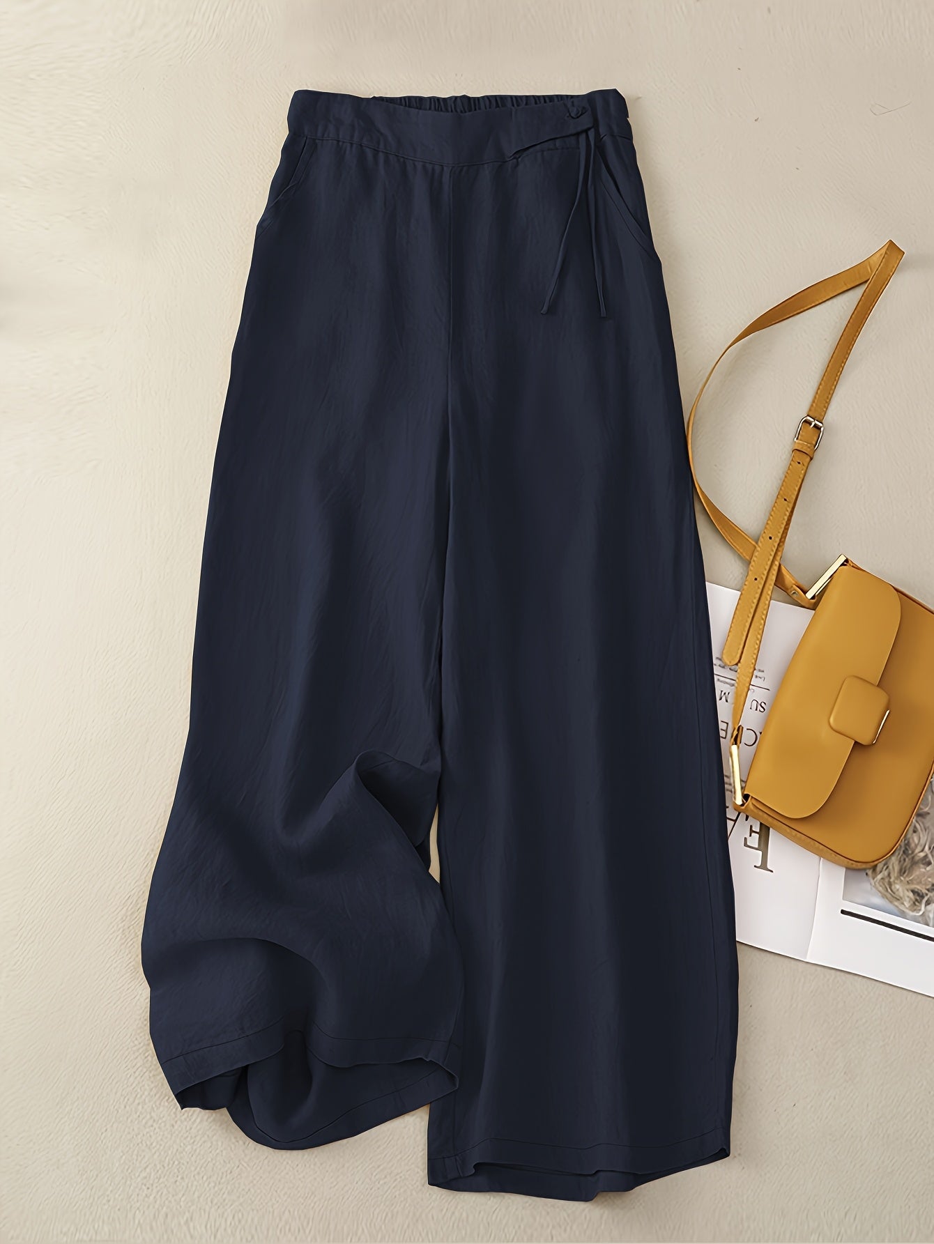 Damen Elegante Weite Freizeithose mit Bindegürtel – Lockerer Business & Alltagsstil