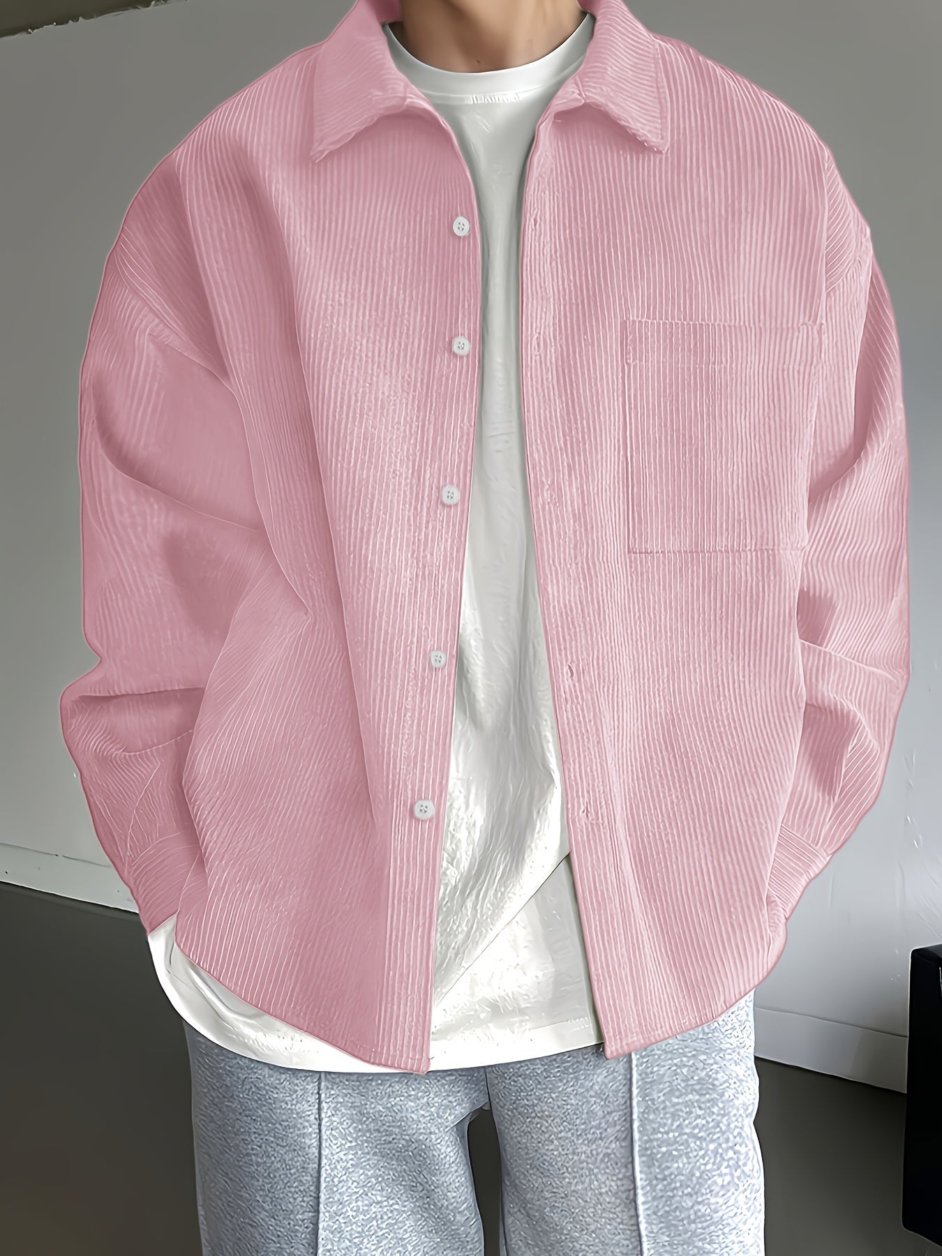 Herren Oversized Cordhemd Casual Streetwear – Lässiges Freizeithemd für Alltag und Trend-Looks