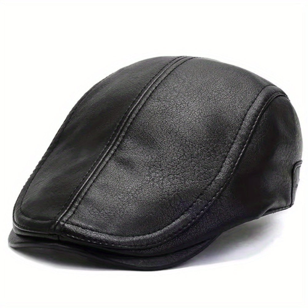 Schiebermütze Flat Cap aus lederähnlichem Material in Schwarz oder Braun