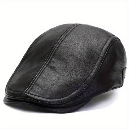 Schiebermütze Flat Cap aus lederähnlichem Material in Schwarz oder Braun