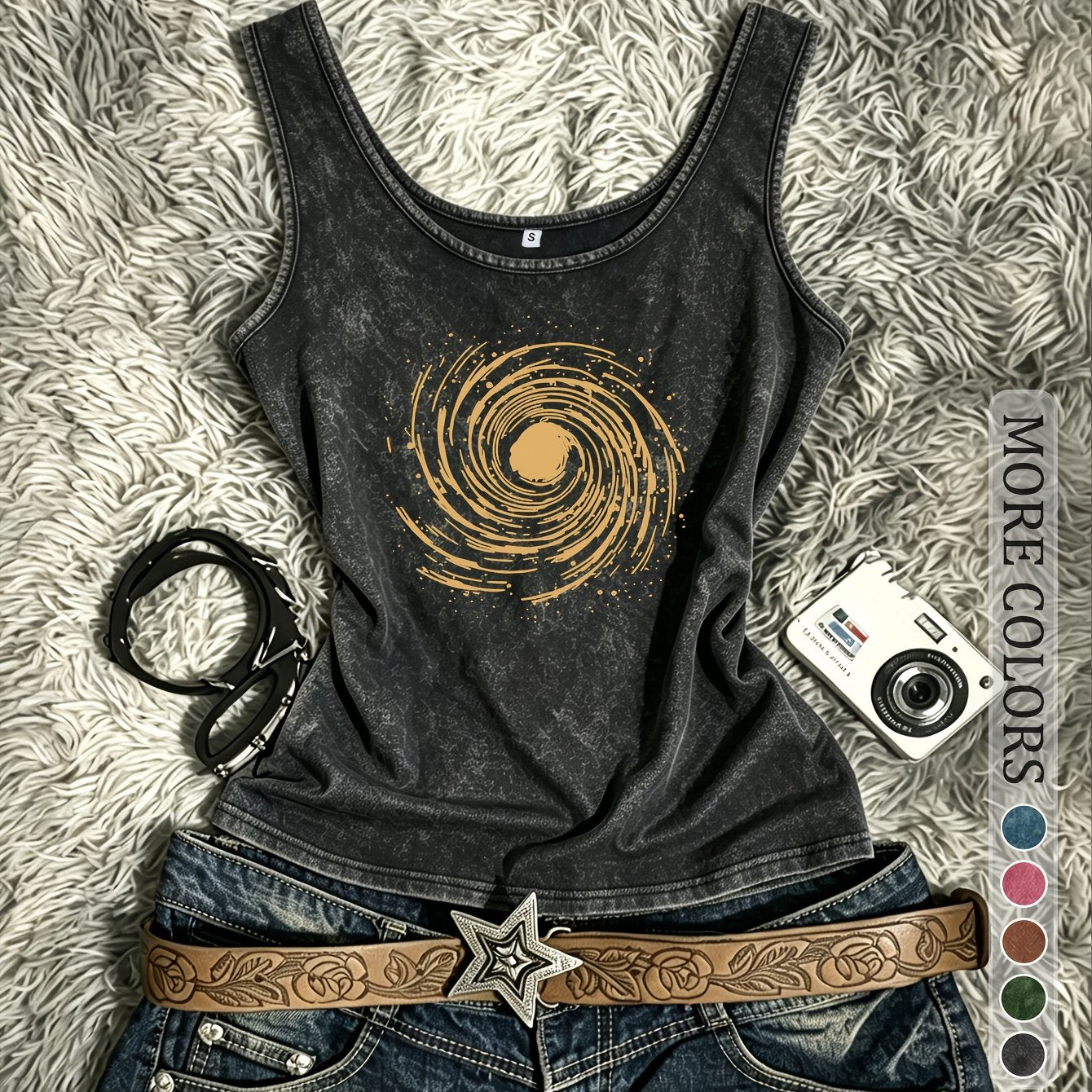 Damen Festival Tanktop im Retro-Stil mit Spiral-Print – Vintage Look für Freizeit & Streetstyle