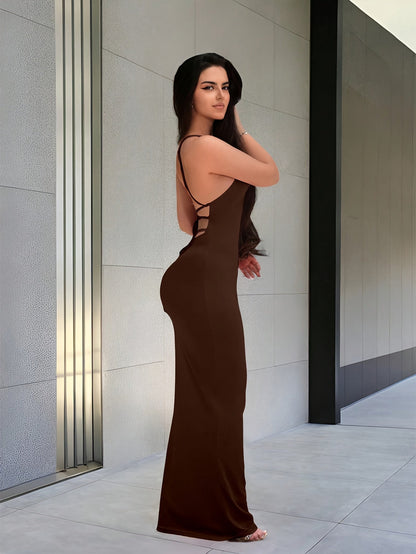 Damen Maxikleid mit offenem Rücken und Schnürdetails – Elegantes Abendkleid für besondere Anlässe