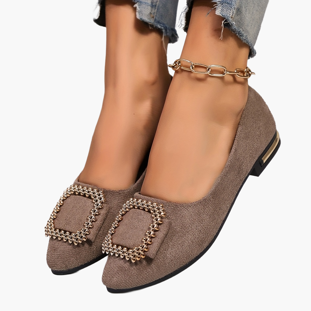 Damen Ballerinas mit funkelnder Schnalle – Elegante Slip-Ons für Alltag & besondere Anlässe
