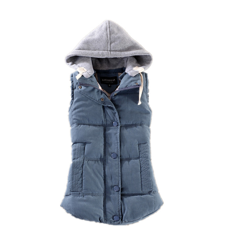 Damen Steppweste mit Kapuze Ärmellose Winterjacke mit Knöpfen