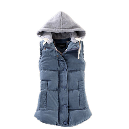 Damen Steppweste mit Kapuze Ärmellose Winterjacke mit Knöpfen