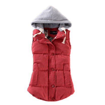 Damen Steppweste mit Kapuze Ärmellose Winterjacke mit Knöpfen