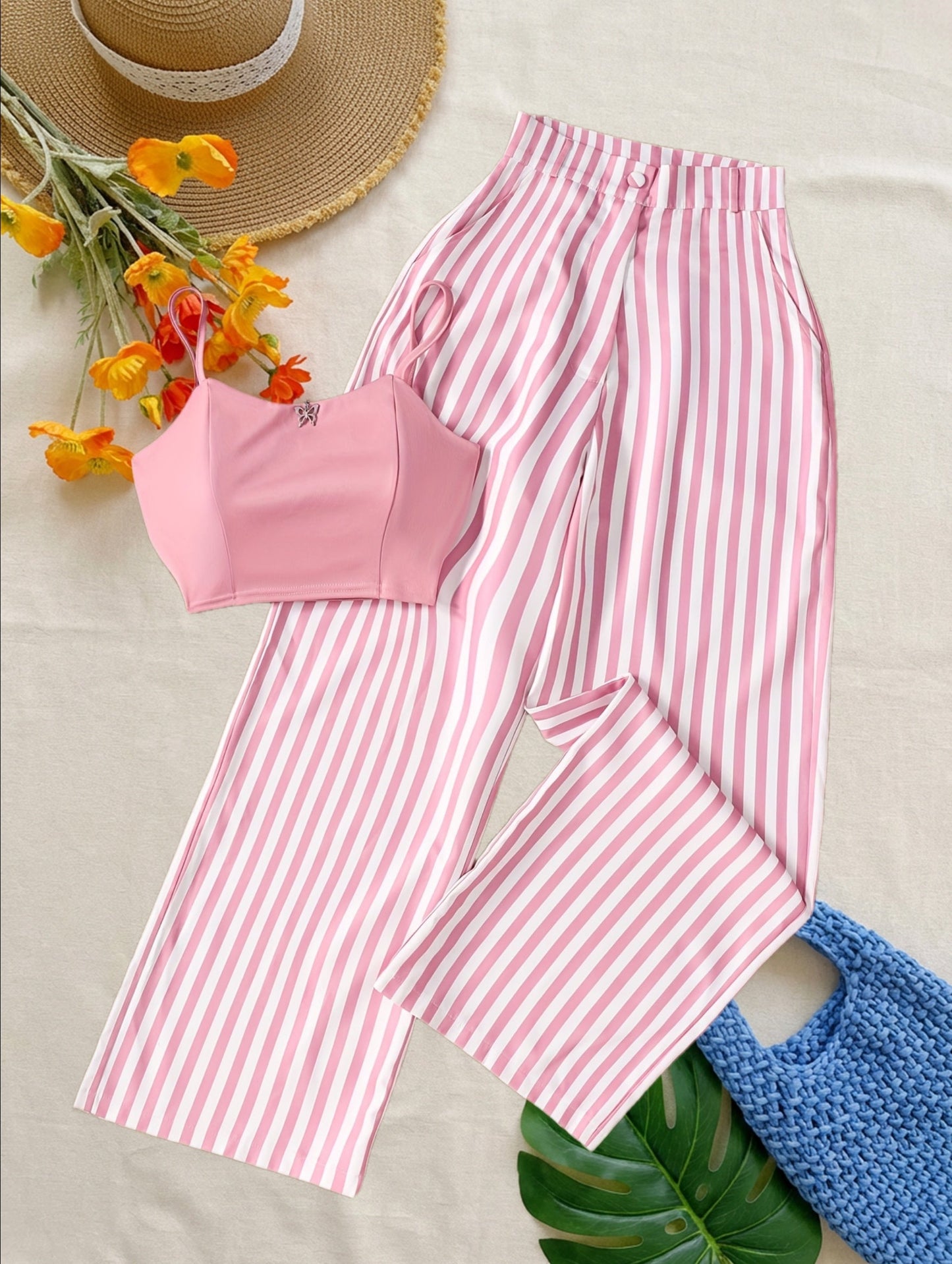 Damen Zweiteiler Set – Elegantes gestreiftes Top und Hose für Sommer und Freizeit