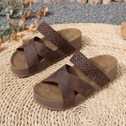 Damen Plateau-Sandalen mit Flecht- und Kreuzriemen – Modische Sommerschuhe für Alltag und Urlaub