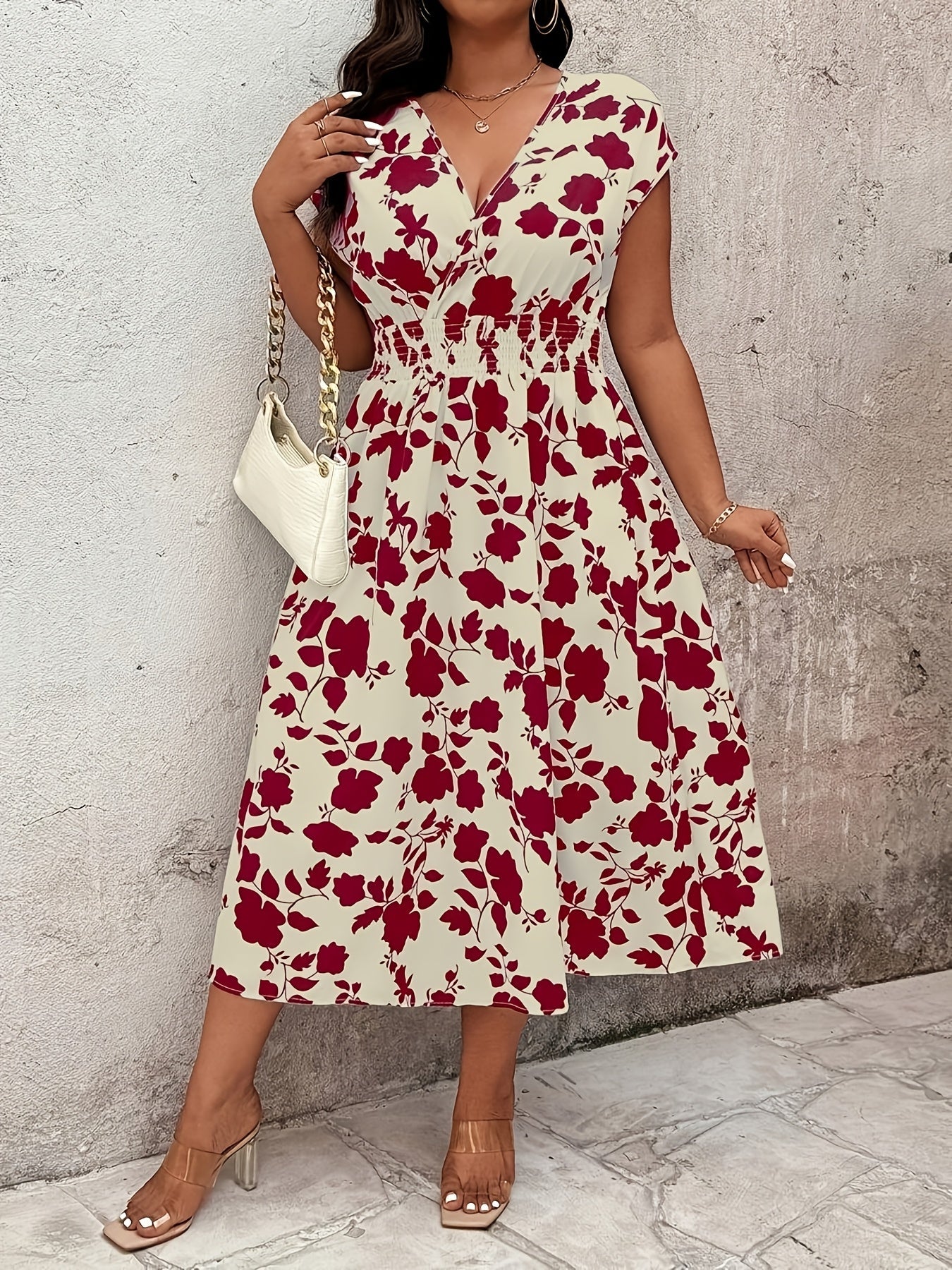 Damen Elegantes Wickelkleid mit Blumenmuster und Taillendetail – Perfekt für Freizeit & Sommer