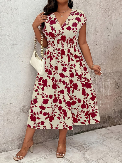 Damen Elegantes Wickelkleid mit Blumenmuster und Taillendetail – Perfekt für Freizeit & Sommer