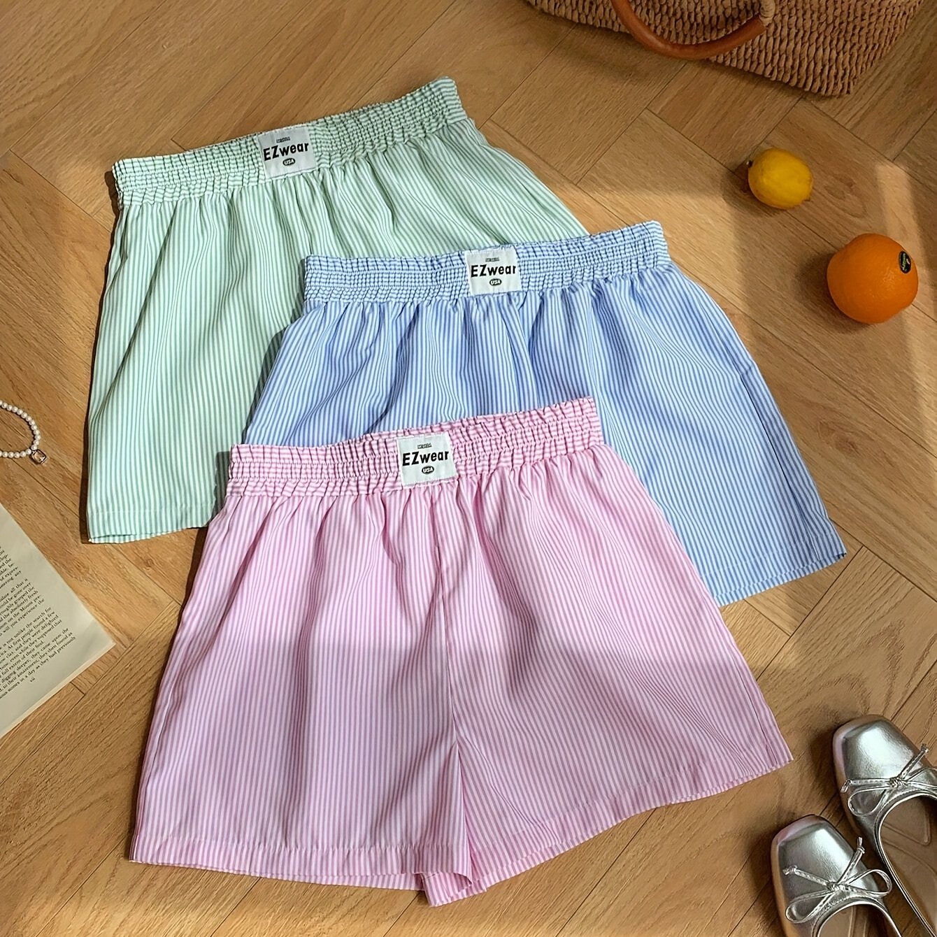 Damen Pyjama Shorts Set mit Streifenmuster – Bequeme Freizeitshorts für Zuhause und Schlaf