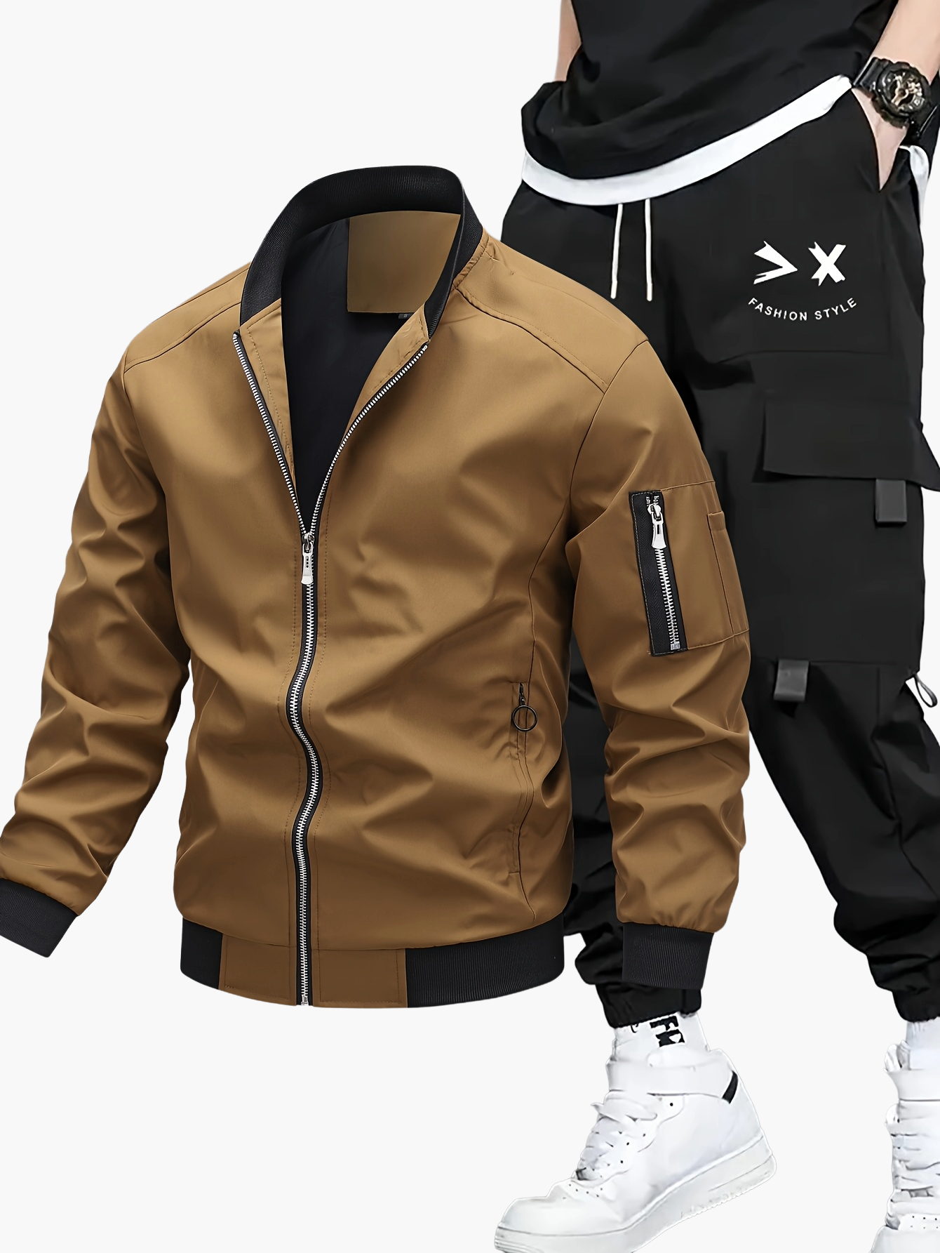 Herren Streetwear Set – Bomberjacke und Cargo Jogginghose, Urban Freizeitanzug