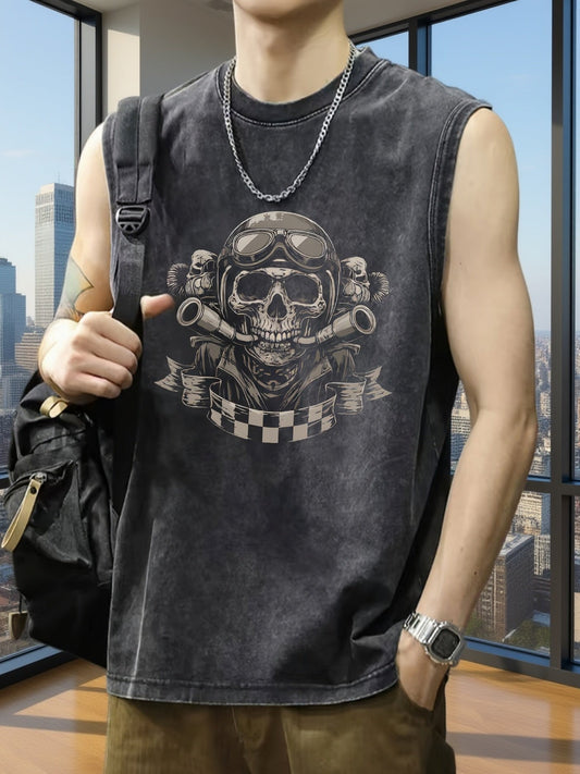 Herren Muskelshirt mit Totenkopf Biker Print – Urban Streetwear für Freizeit und Festival