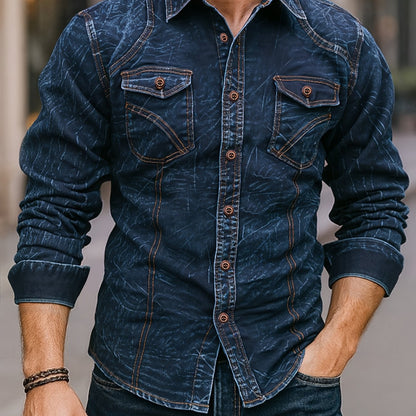 Herren Jeanshemd mit Washed-Effekt, langen Ärmeln und Brusttaschen