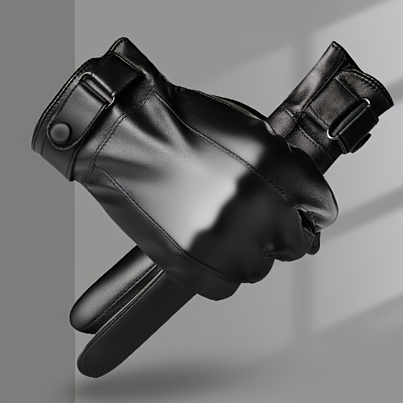 Unisex Handschuhe Schwarz mit Riemenverschluss