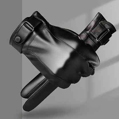 Unisex Handschuhe Schwarz mit Riemenverschluss