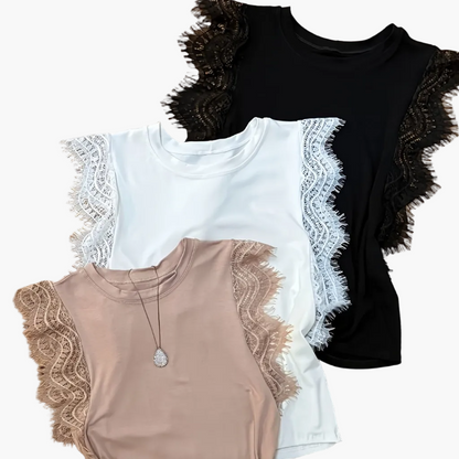 Damen Spitzentop mit Ärmeldetail – Elegantes ärmelloses Shirt für Alltag & besondere Anlässe