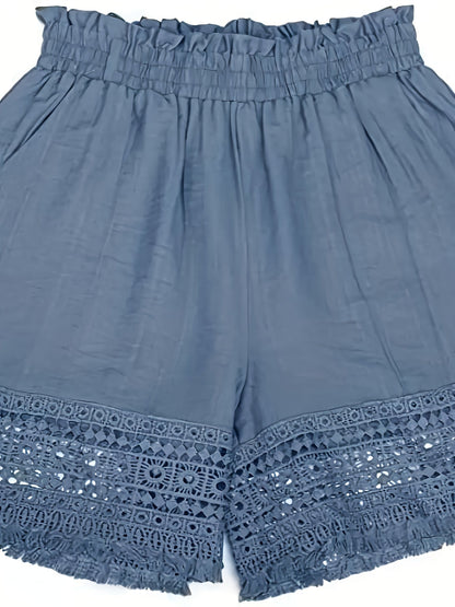 Damen Shorts im Boho-Stil mit Häkeleinsatz – Perfekt für Urlaub und Freizeit