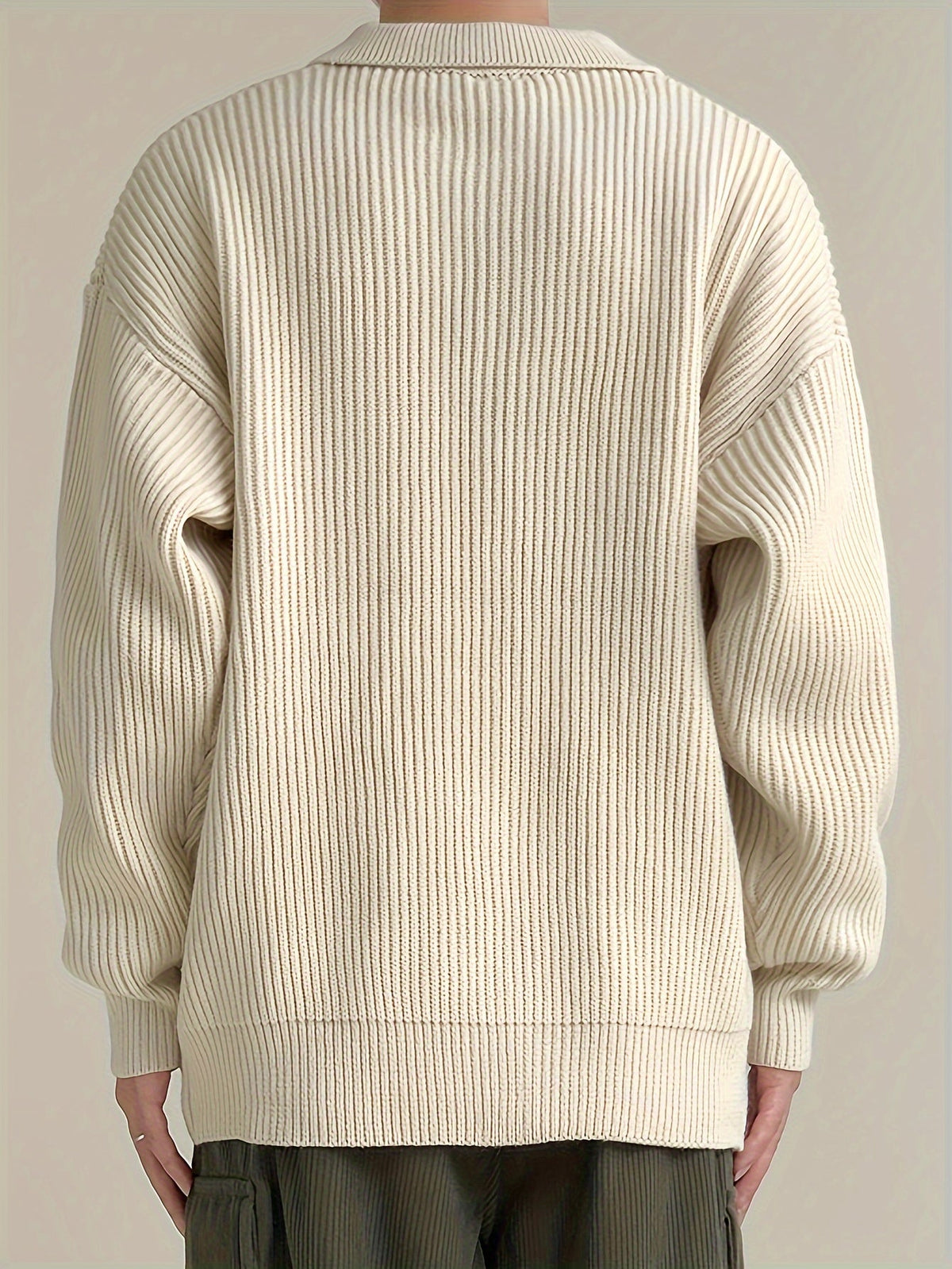 Gerippte Strickjacke mit Kragen für Herren – Beige, Schwarz, Grün