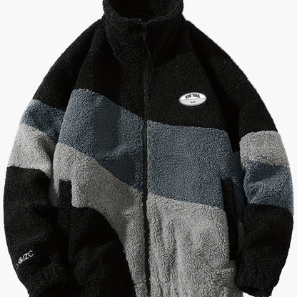 Herren Fleecejacke im Preppy Stil – Weicher Colorblock Softshell für Freizeit & Alltag