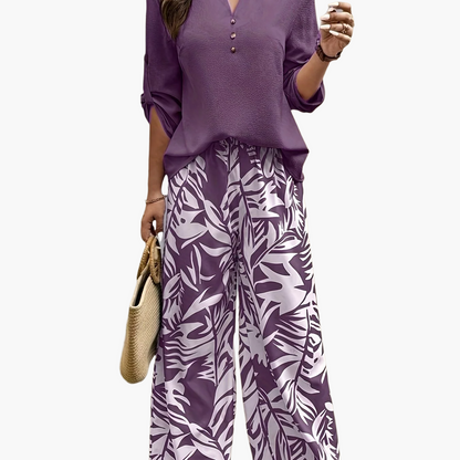 Damen Elegantes Set mit Bluse und Weitbeiniger Hose – Perfekt für Sommer und Freizeit