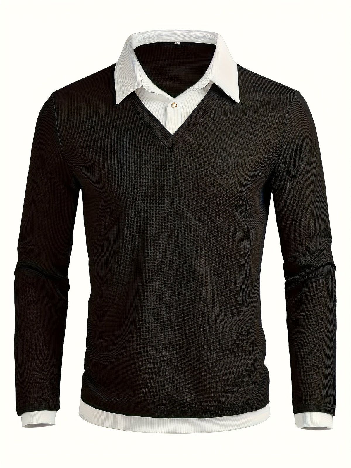 Herren Langarmshirt mit V-Ausschnitt, Schwarz, Lagenlook
