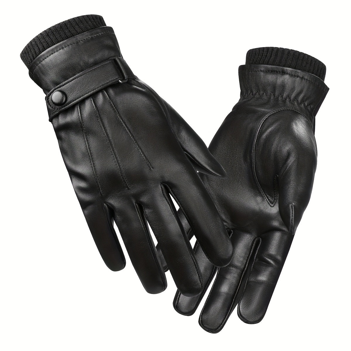 Unisex Handschuhe Schwarz mit Riegelverschluss & Strickbund
