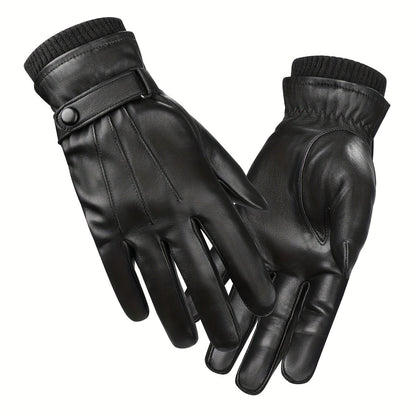 Unisex Handschuhe Schwarz mit Riegelverschluss & Strickbund