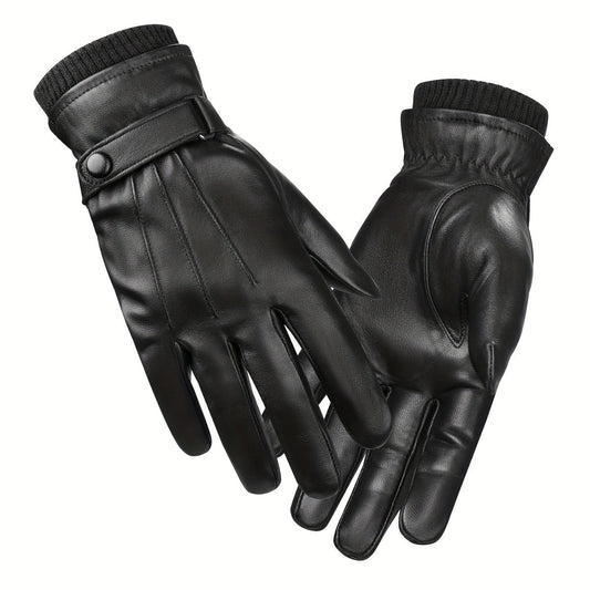 Unisex Handschuhe Schwarz mit Riegelverschluss & Strickbund