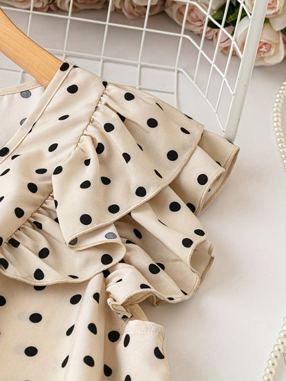 Damen Polka Dot Bluse mit Volantärmeln und V-Ausschnitt – Eleganter Freizeit- und Büro-Look