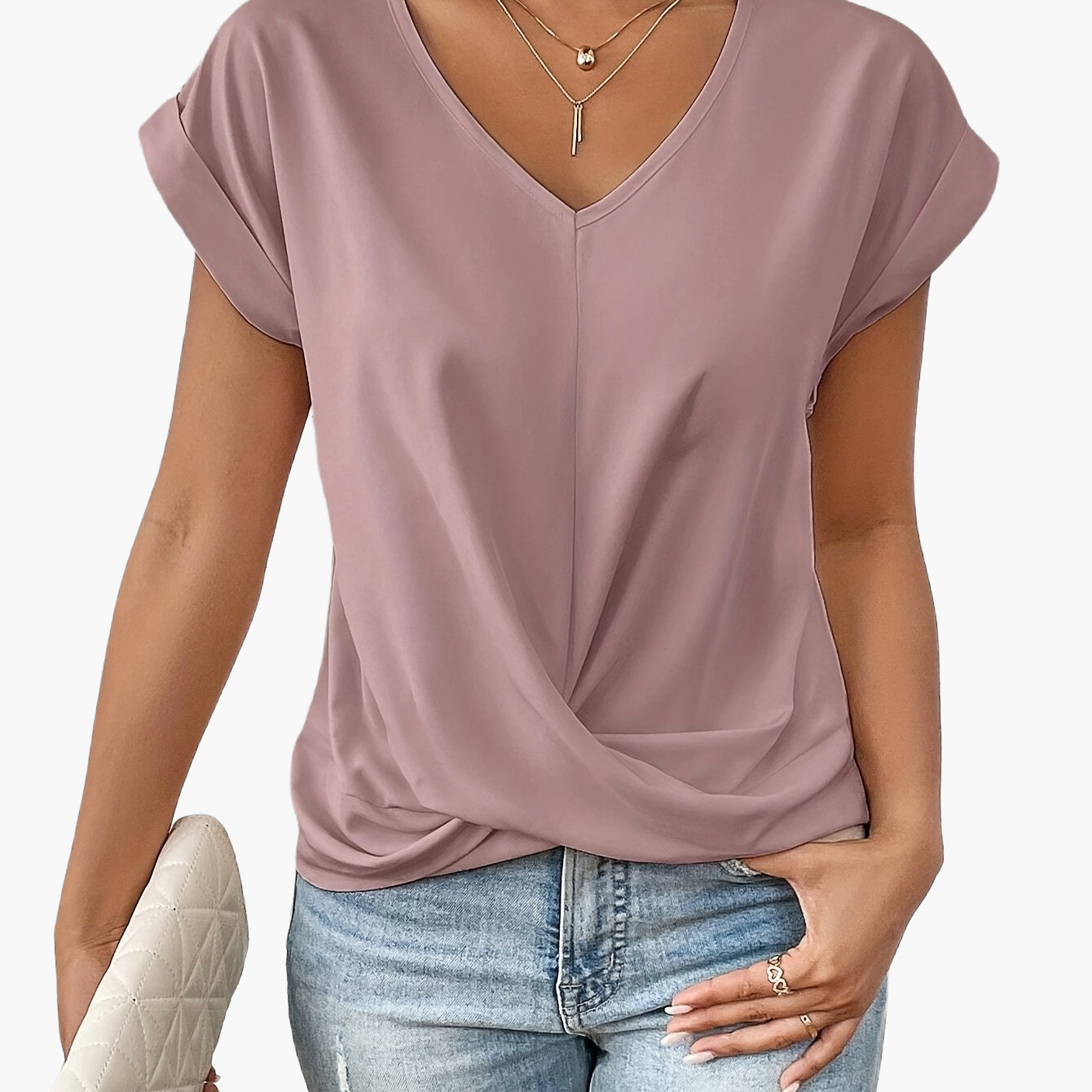 Damen Elegante Wickelbluse mit V-Ausschnitt für Alltag und Büro