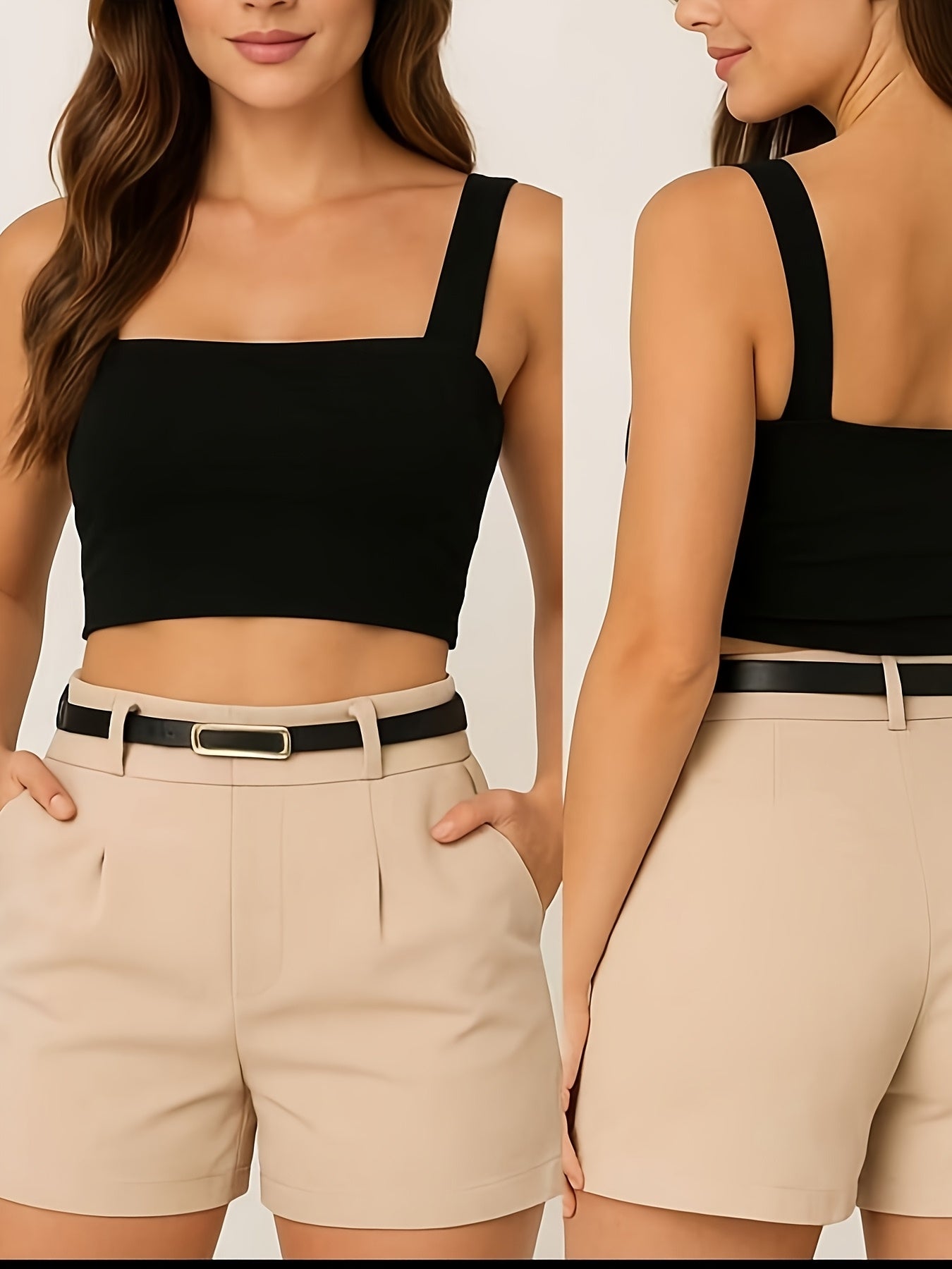 Damen Elegantes Cropped Top und Shorts Set – Modischer Sommer-Look mit Gürtel
