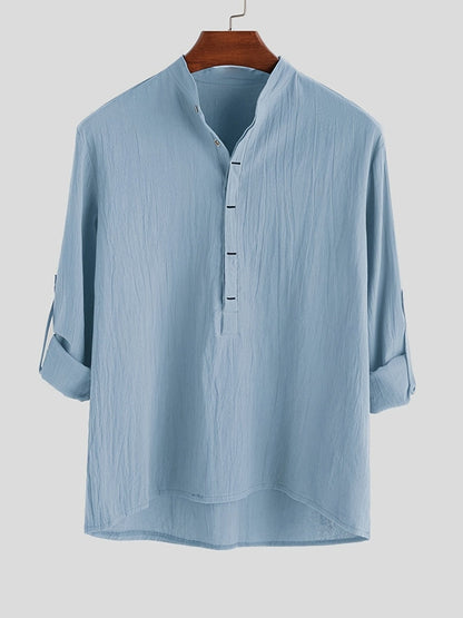 Herren Henley Langarmshirt mit Stehkragen und Knopfleiste – Modernes Freizeitoberteil für Alltag und Urlaub