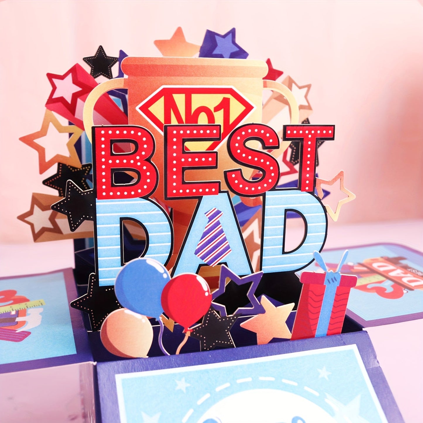 Vätertag 3D Pop-up Grußkarte – Beste Papa Überraschungsbox für Männer, Geschenkidee für Väter mit Super Dad Motiv