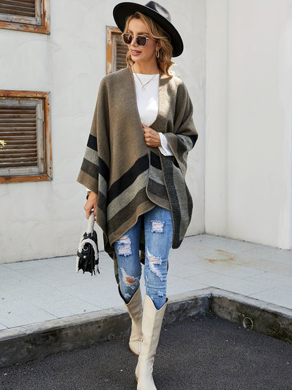 Damen Poncho mit Blockstreifen Wendbar