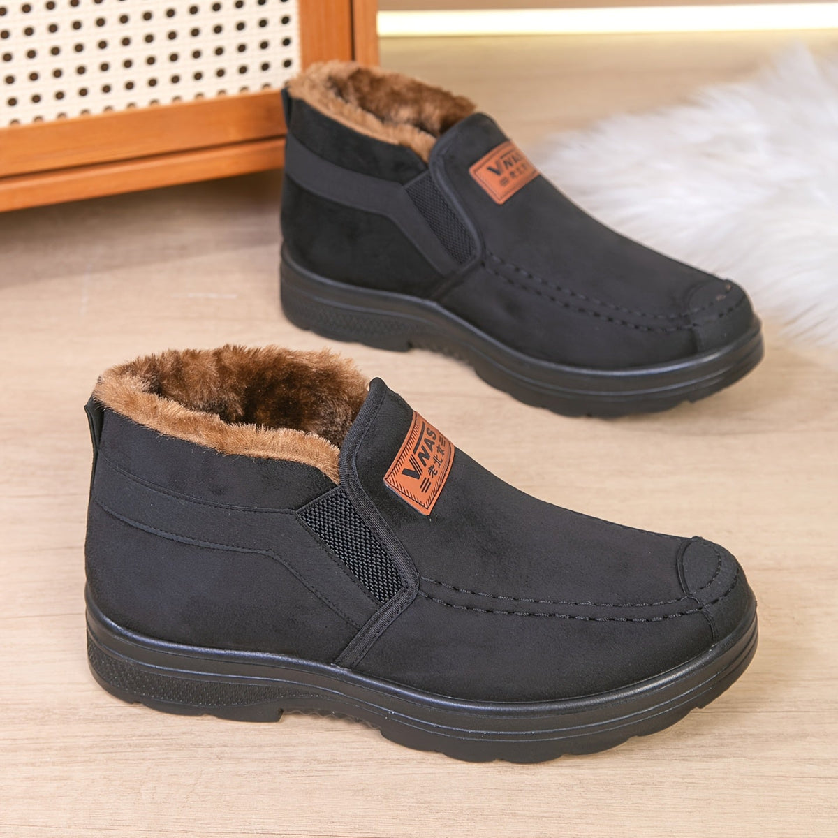 Herren Slip-on Stiefel gefüttert Schwarz Winter Schuhe