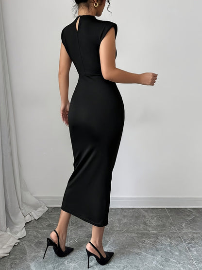 Damen Elegantes Bodycon-Midikleid mit Schulterpolstern – Perfekt für Partys und besondere Anlässe