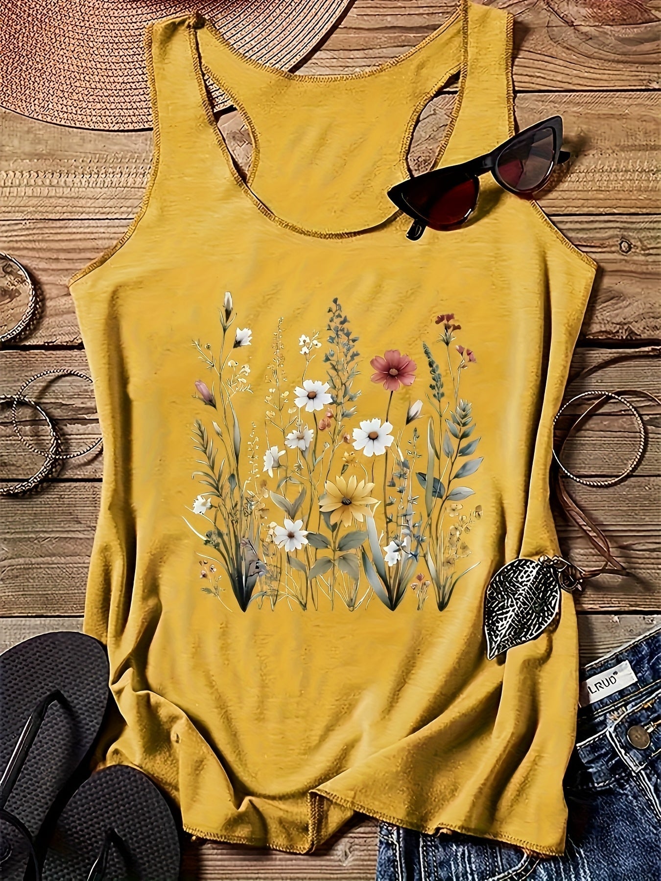 Damen Tanktop mit Wildblumen-Print – Sommer Freizeitshirt, Boho Stil