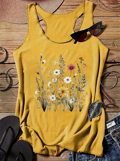 Damen Tanktop mit Wildblumen-Print – Sommer Freizeitshirt, Boho Stil