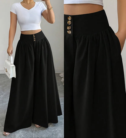 Damen Weite High Waist Palazzo Hose mit Knopfleiste – Eleganter Alltags- & Ausgeh-Look