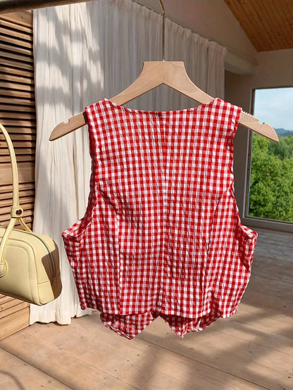 Damen Karierte Weste im Vintage-Stil – Eleganter Sommer Look für Freizeit & Alltag