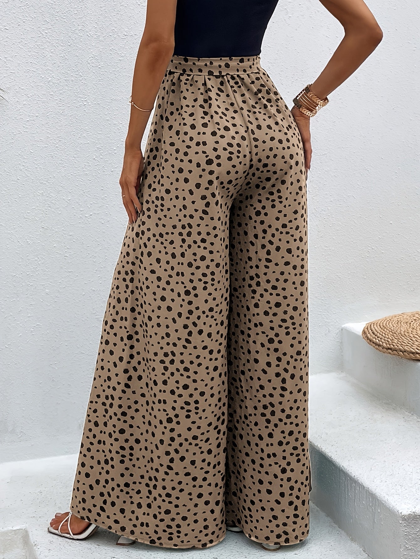 Damen Elegante Weitbeinige Palazzo-Hose mit Gürtel und Punktemuster – Perfekt für Freizeit und Sommer