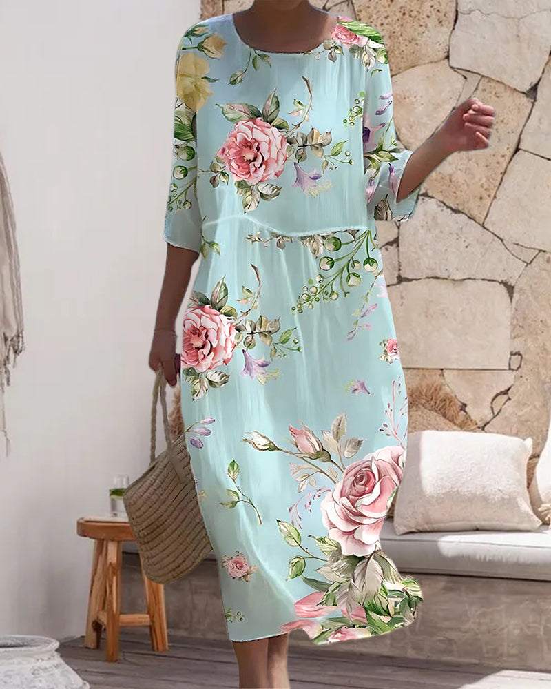 Damen Sommerkleid mit Blumenmuster – Lockeres, elegantes Freizeitkleid für Alltag und Urlaub