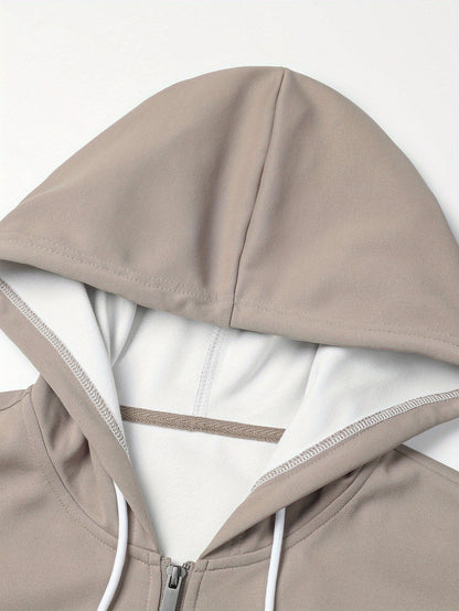 Herren Kapuzenjacke mit Reißverschluss, Farbblock-Design, Taschen, Weiches Material