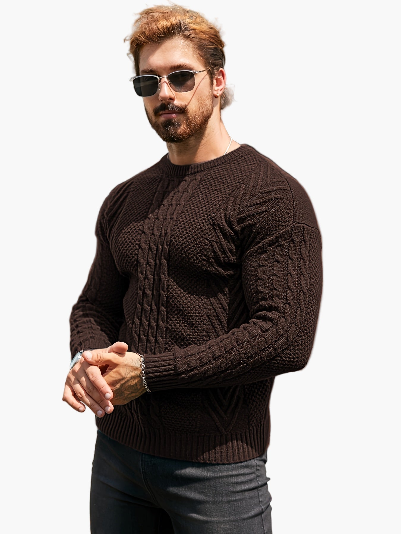 Herren Strickpullover mit Zopfmuster – Modischer Freizeitpulli für Herbst & Winter