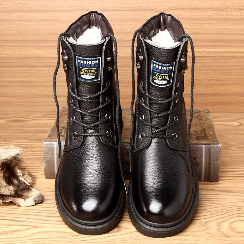 Herren Stiefeletten Schnürstiefel mit Profilsohle – Winterstiefel Schwarz / Braun