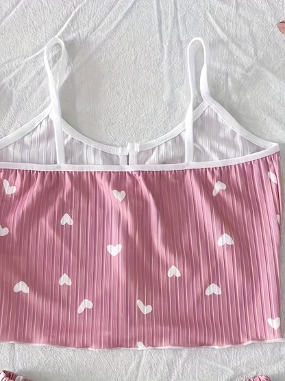 Damen Pyjama Set mit Herzchenmuster – Süßes und Bequemes Schlafanzug-Set für Frauen, Perfekt für den Sommer